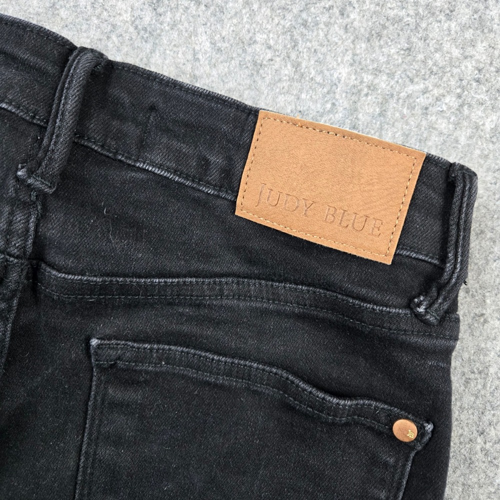 Judy Blue Wide Crop Jeans Womens 7/28 Black Raw Hem High Rise Stretch Denim - Picture 7 of 12